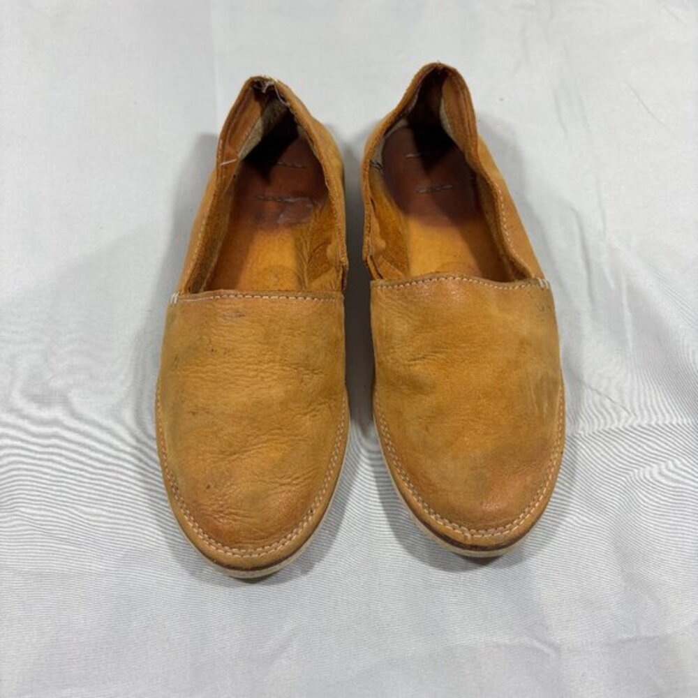 FRYE Brown Leather Camel Buffed Nubuck Slip on Milly A Line Flat Loafer Shoes 7
